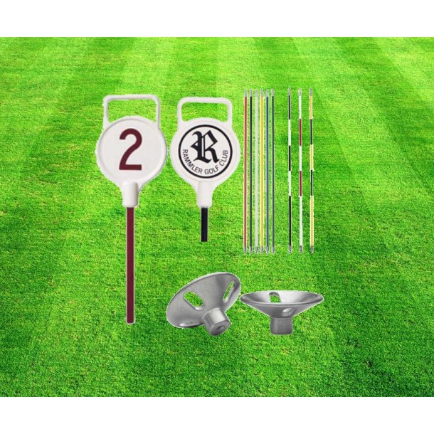 Komplet puttinggreen flagstang med aluminiumshoved, hndtag og fod (boldlfter)